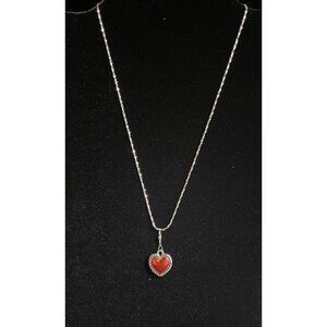 Heart Pendant Necklace With Red & Yellow Reversible Charm On Silver-Tone Chain